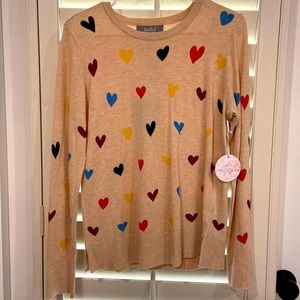 Lightweight sweater with multi colored hearts